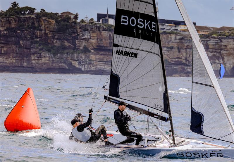 Manly 16ft Skiff Club Championship Heat 3: 2nd Overall Bosker, Sarah Lee, Pete Mackie, Kurt Warner photo copyright SailMedia taken at Manly 16ft Skiff Sailing Club and featuring the 16ft Skiff class