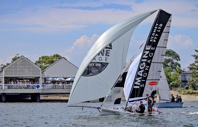 2023/24 race finish. Imagine Signage (N Wilmot) beats Southerly by three seconds photo copyright Sailmedia taken at St George Sailing Club and featuring the 16ft Skiff class