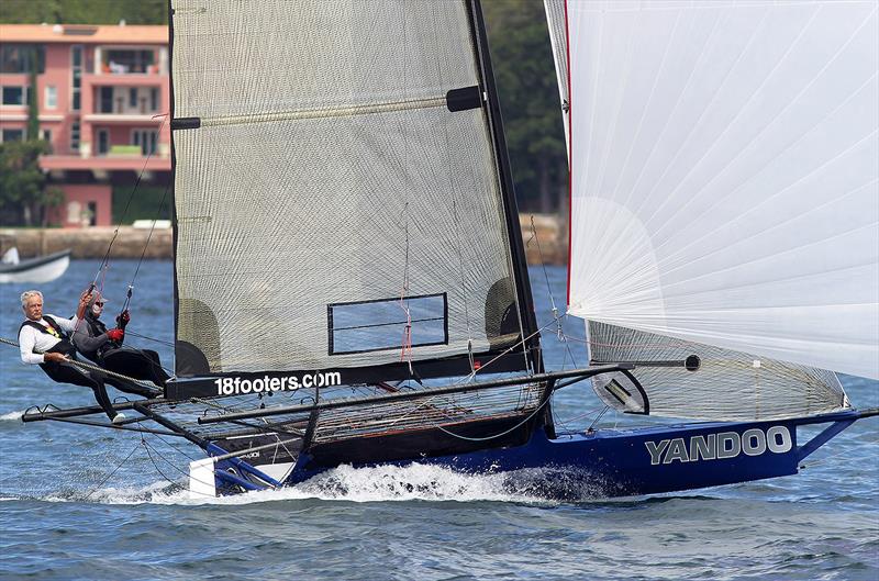John Winning, skippering Yandoo, during the Australian Championship final last Sunday photo copyright Frank Quealey taken at Australian 18 Footers League and featuring the 18ft Skiff class