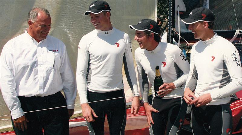 Team manager Iain Murray with the 2008 JJ Giltinan champion Gotta Love It 7 crew Sam Newton, Seve Jarvin, Rob Bell photo copyright Frank Quealey taken at Australian 18 Footers League and featuring the 18ft Skiff class