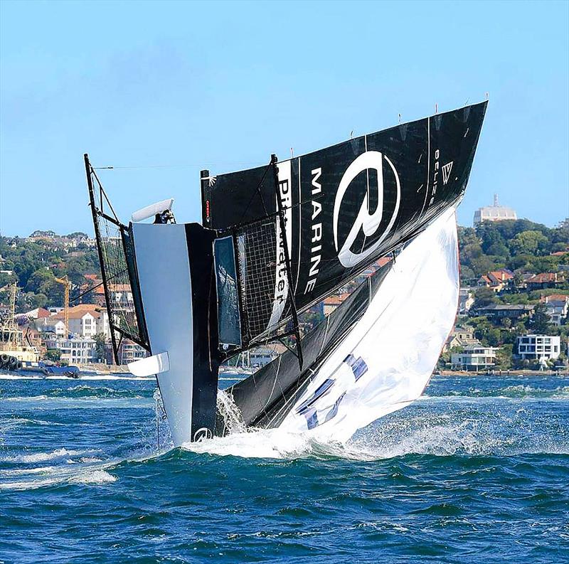 RMarine Pittwater takes a huge nose dive photo copyright Archive taken at Australian 18 Footers League and featuring the 18ft Skiff class