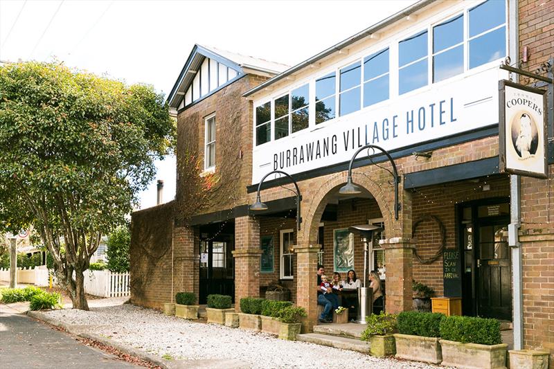 The premises of Simon's present sponsor, Burrawang Village Hotel photo copyright Archive taken at Australian 18 Footers League and featuring the 18ft Skiff class