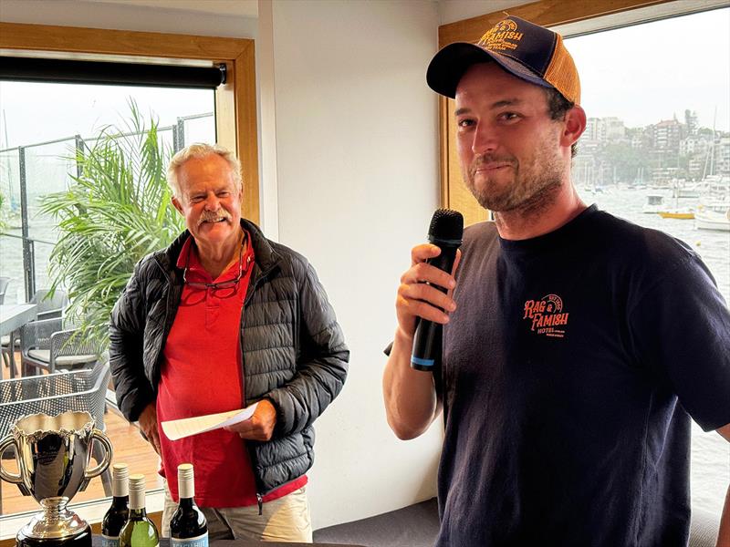 Harry Price at the post race presentation - Sixt Spring Championship photo copyright Jason McCormack18 footers taken at Australian 18 Footers League and featuring the 18ft Skiff class