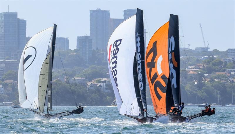 Race for fifth place - 18ft Skiff NSW Championship 2024 photo copyright SailMedia taken at Australian 18 Footers League and featuring the 18ft Skiff class