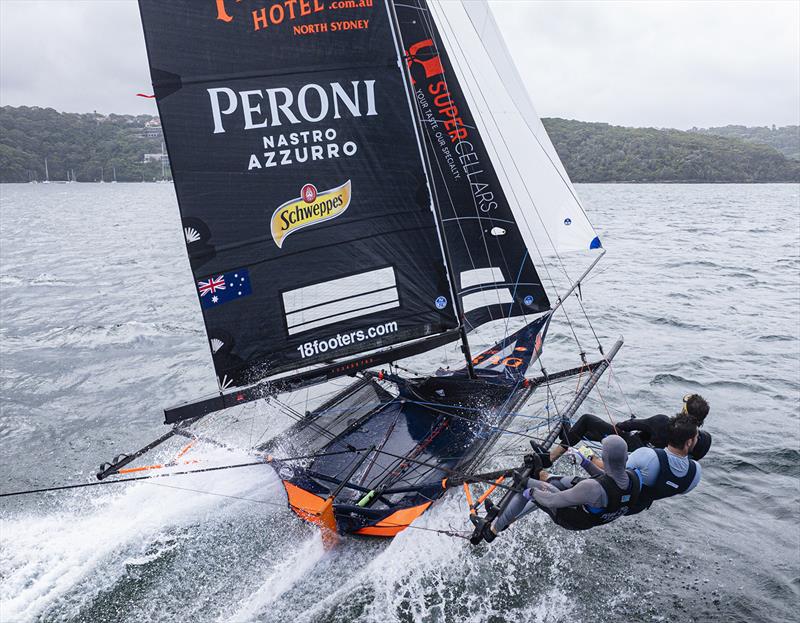 Brilliant crew work again on The Rag - 18ft Skiff Club Championship photo copyright SailMedia taken at Australian 18 Footers League and featuring the 18ft Skiff class