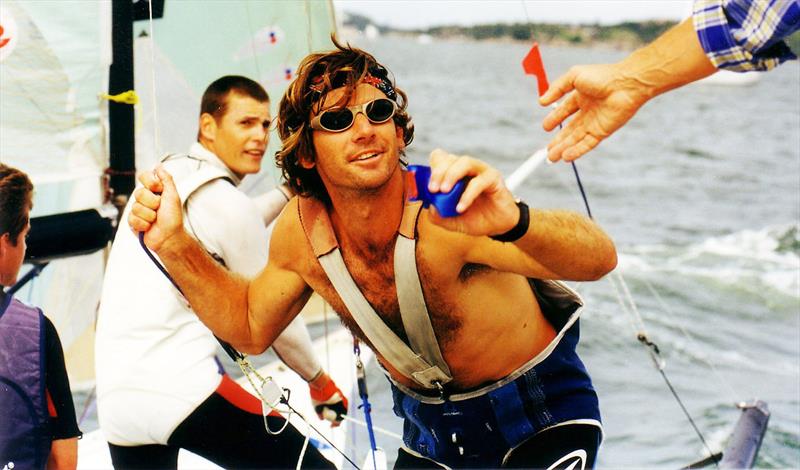 David Witt accepts the blue ribbon for the Rockport 1999 worlds victory - photo © Frank Quealey