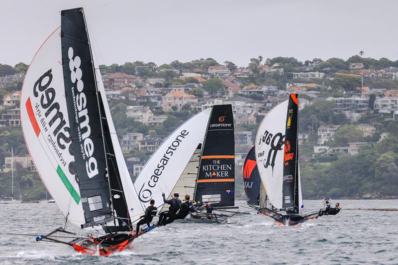 18ft Skiff NSW Championship Day 2 - Spinnaker run in later race photo copyright SailMedia taken at Australian 18 Footers League and featuring the 18ft Skiff class