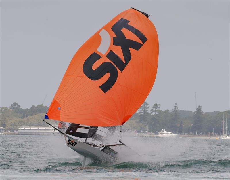18ft Skiff NSW Championship Day 2 - Sixt was an early leader in Race 3 photo copyright SailMedia taken at Australian 18 Footers League and featuring the 18ft Skiff class
