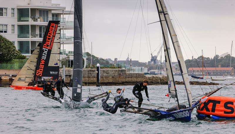 18ft Skiff NSW Championship Day 2 - Final weather mark rounding photo copyright SailMedia taken at Australian 18 Footers League and featuring the 18ft Skiff class