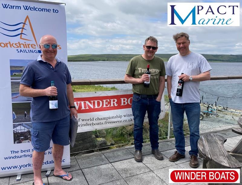 Yorkshire Dales Solo Open winners (l-r) Tim Sadler 3rd, David Winder 1st, Martin Honnor 2nd photo copyright Justine Davenport taken at Yorkshire Dales Sailing Club and featuring the Solo class