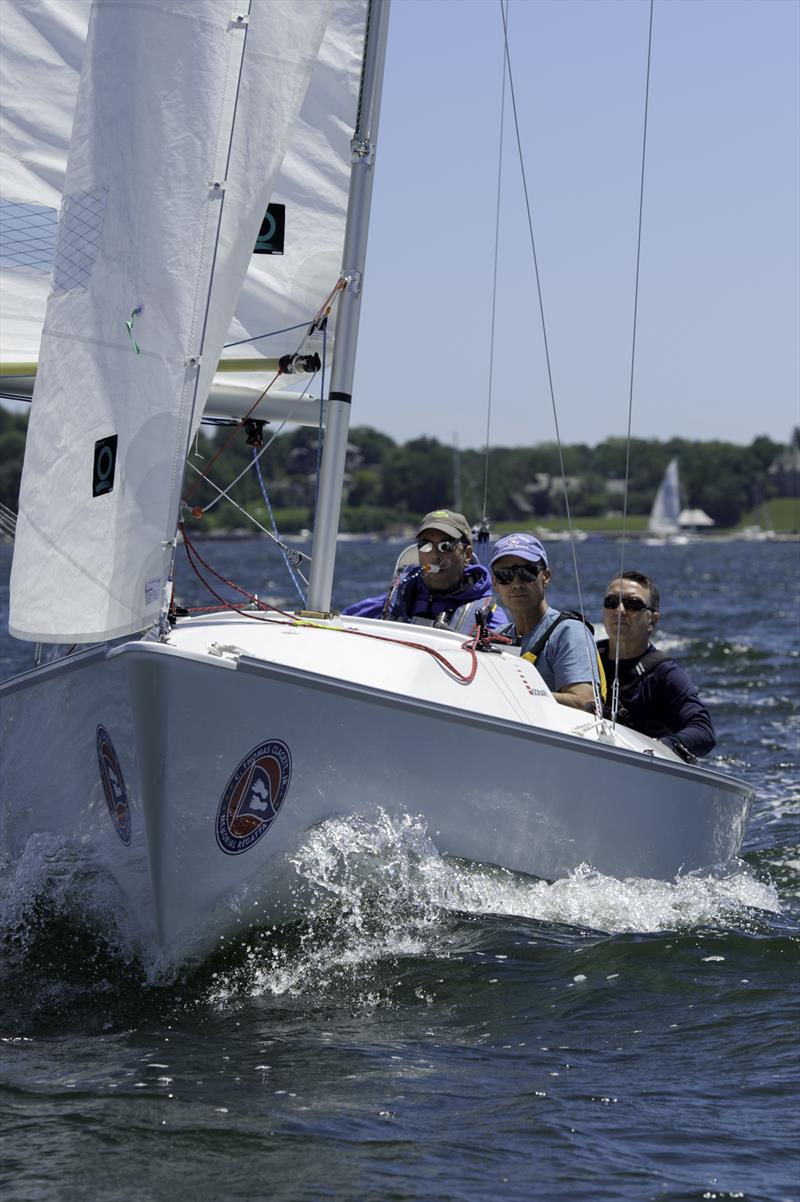 Y-Knot sailing the Sonar from the Clagett Boat Grant Program in Newport credit  photo copyright Clagett Regatta / Ro Fernandez taken at Sail Newport and featuring the Sonar class