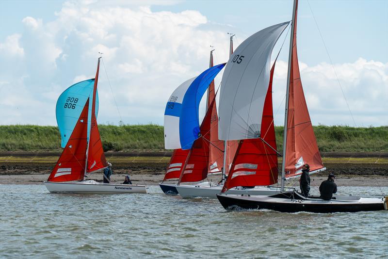 Ray Apthorp and Trevor Bawden, Nemesis 806, lead the fleet during the Squib East Coast Championship 2024 at Royal Corinthian Yacht Club photo copyright Petru Balau Sports Photography / sports.hub47.com taken at Royal Corinthian Yacht Club, Burnham and featuring the Squib class