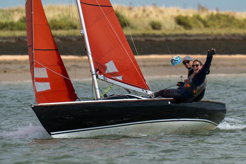 Budgies Tongue 105, Jack Grogan and Gina Vince, lead the Squib fleet after the second day of Burnham Week 2024 photo copyright Petru Balau Sports Photography / sports.hub47.com taken at Royal Corinthian Yacht Club, Burnham and featuring the Squib class