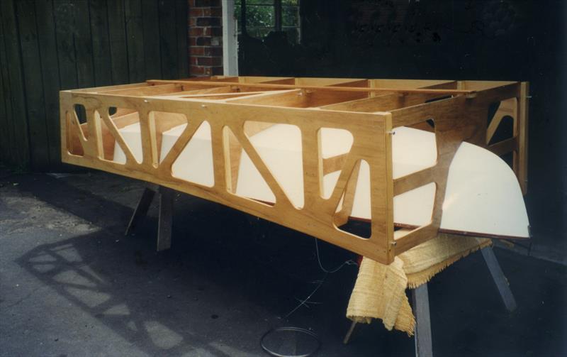The original 1994 laser-cut, three-dimensional Starling measuring jig. While plywood might seem an unsophisticated material, experience from OK dinghy, which used aluminium, revealed differences in expansion between summer and winter measured boats. - photo © Brian Peet