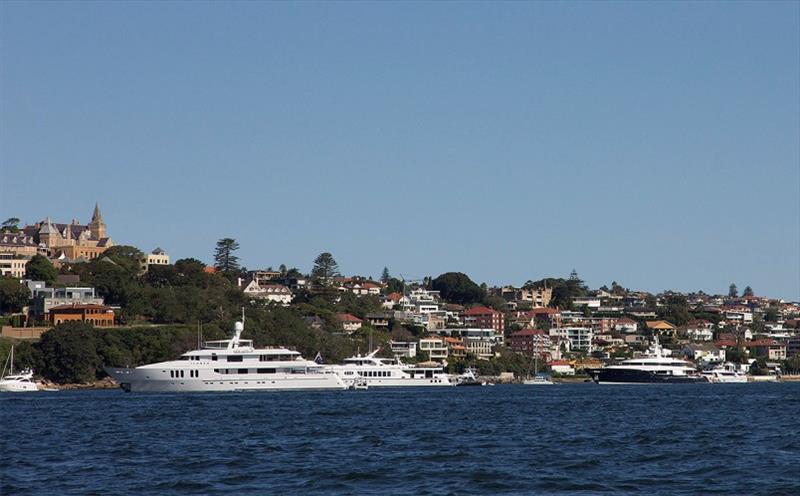 Superyachts at anchor in Rose Bay in Sydney Harbour photo copyright John Curnow taken at  and featuring the Superyacht class
