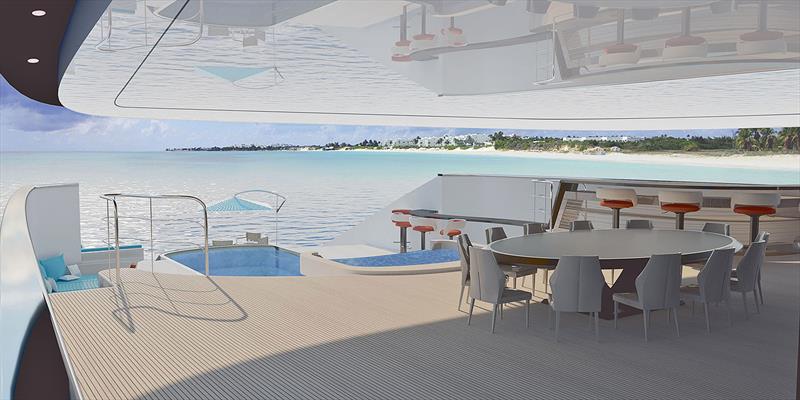The bar over to the right is just one of many on board Le Yacht by Lalique. Make mine a Mojito please... - photo © Philippe Renaudeau & Nicola Borella