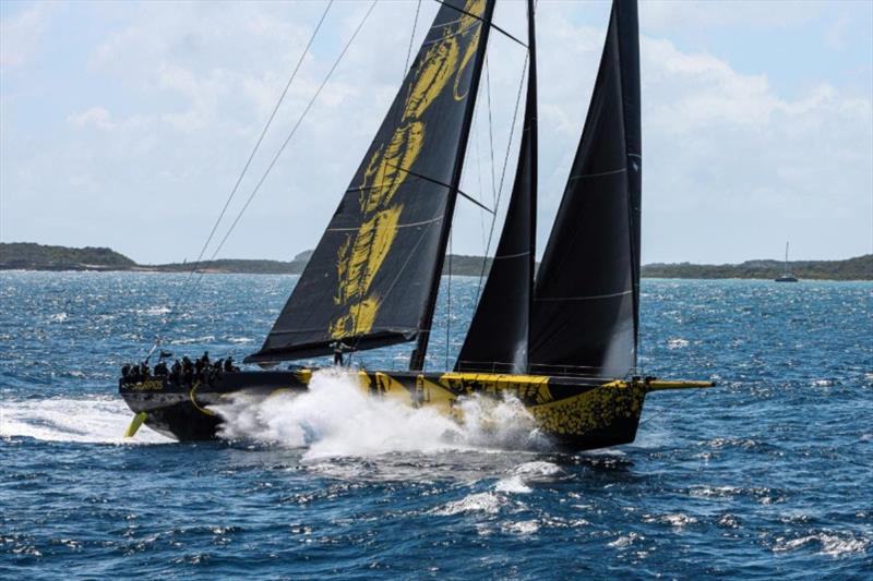Dmitry Rybolovlev's ClubSwan 125 Skorpios (MON), skippered by Fernando Echavarri, crossed the finish line in Antigua to take Monohull Line Honours at 03:59:51 on Wednesday 23rd February 2022. The elapsed time was 1 day, 16 hours, 39 mins, 51 secs photo copyright Tim Wright / photoaction.com taken at Royal Ocean Racing Club and featuring the Swan class