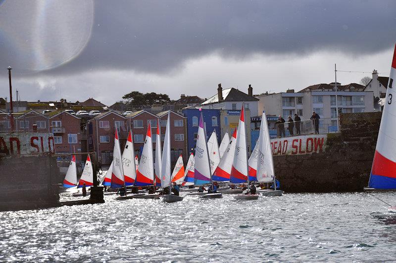 Topper exiting the harbour during the SWYSA Youth Winter Training at Paignton photo copyright Peter Solly taken at Paignton Sailing Club and featuring the Topper class