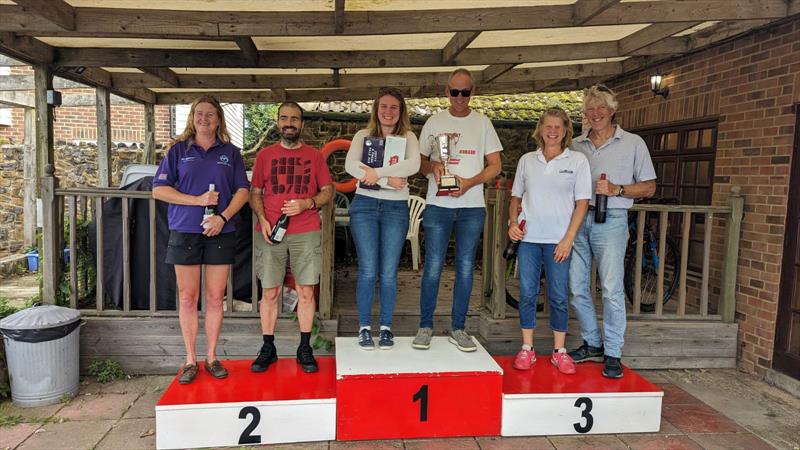 Podium in the UK Tornado Nationals 2023 at Minnis Bay photo copyright Adam Piggott taken at Minnis Bay Sailing Club and featuring the Tornado class