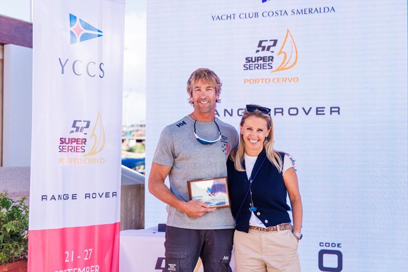 Rachele Vitello together with Greg Gendell with the perpetual trophy in memory of Matteo Auguadro - 52 Super Series 2025 Porto Cervo by Range Rover - Day 4 - photo © Nico Martinez / 52 Super Series