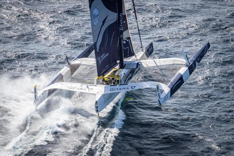 Going by the name Gitana 17 and launched in 2017, Maxi Edmond de Rothschild holds the outright multihull record for the Rolex Fastnet Race having completed the course in 2019 in 1 day 4hrs 2mins 26 secs photo copyright Eloi Stichelbaut - polaRYSE / Gitana S.A. taken at Royal Ocean Racing Club and featuring the Trimaran class