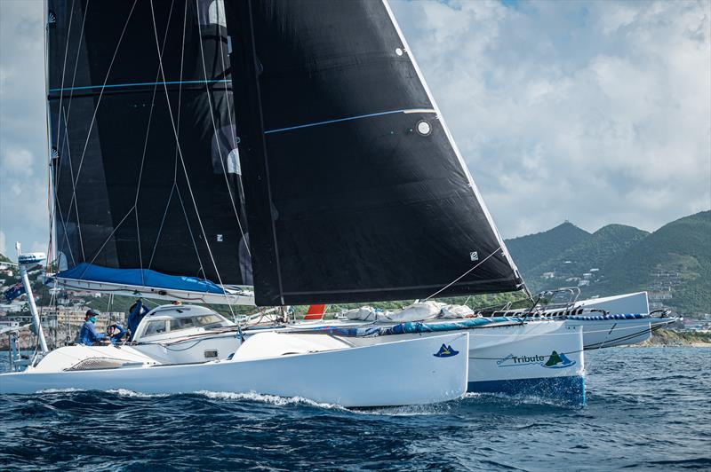 Oceans Tribute on day 1 of the Caribbean Multihull Challenge photo copyright Laurens Morel taken at Sint Maarten Yacht Club and featuring the Trimaran class