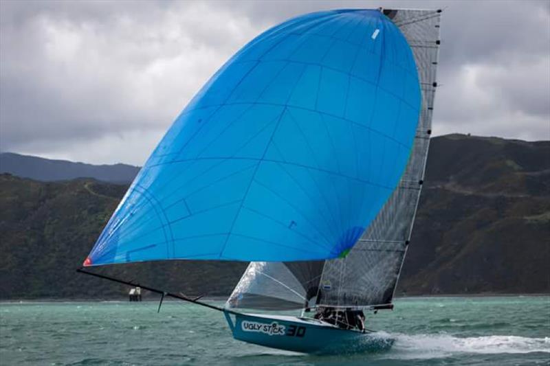 Ugly Stick - Simon mackie and Ollie Scott-Mackie - 12ft Skiff class NZ Nationals - Worser Bay photo copyright 12ft Skiff League taken at Worser Bay Boating Club and featuring the 12ft Skiff class