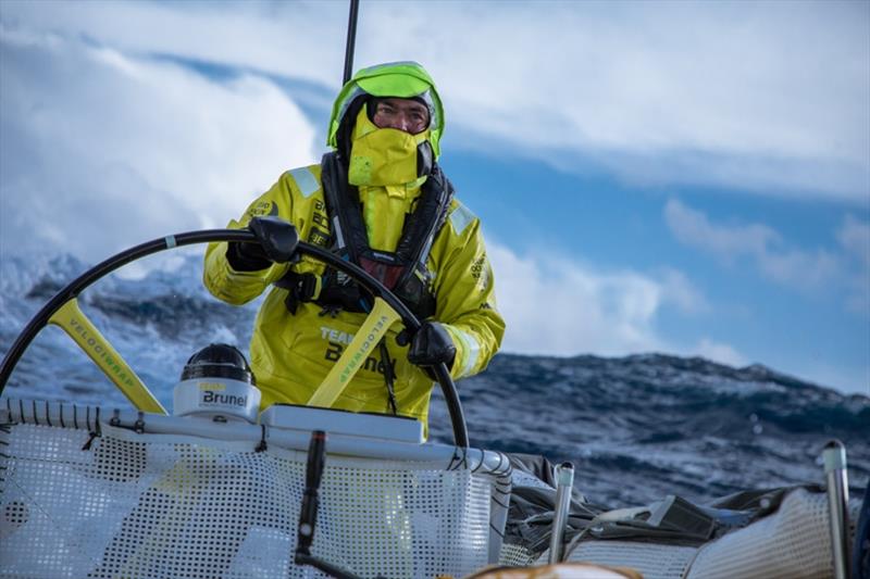 Volvo Ocean Race Leg 7 from Auckland to Itajai, day 10 on board Brunel. Bouwe Bekking driving in a big sea state. - photo © Yann Riou / Volvo Ocean Race