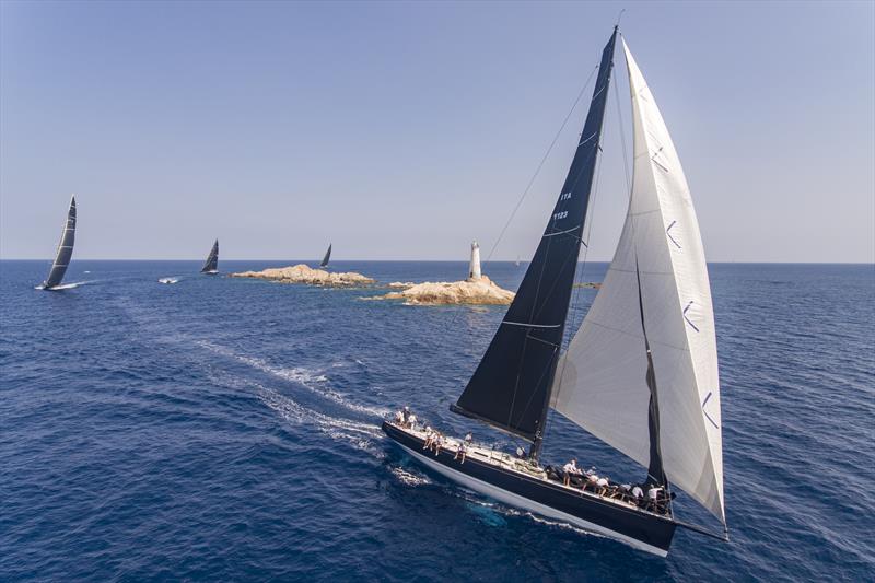 Lyra passes Monaci on her way to Wally victory on day 2 of the Maxi Yacht Rolex Cup photo copyright Studio Borlenghi / International Maxi Association taken at Yacht Club Costa Smeralda and featuring the Wally class