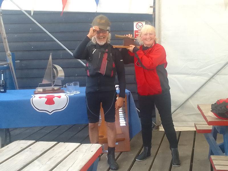 2.The Wanderer “Start as You Mean To Go On” cannon trophy, I Hay and K Ahern at the Wanderer Nationals at Whitstable - photo © Liz North