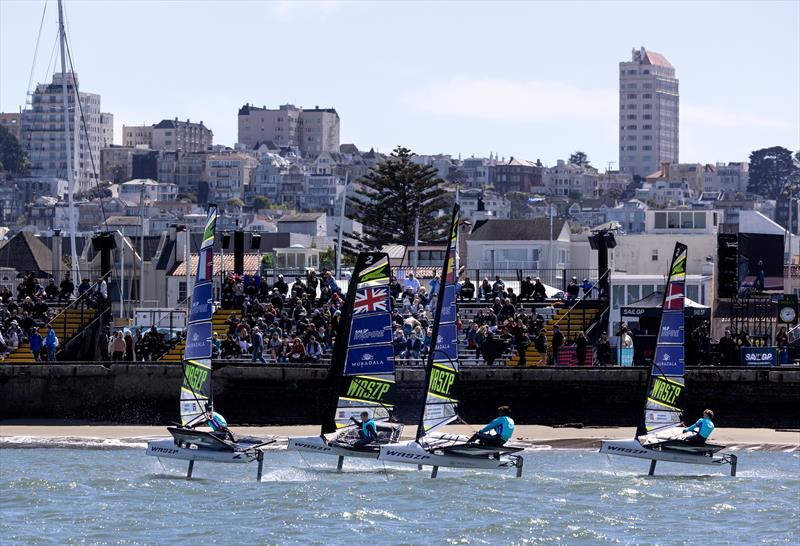 Young sailors take part in the Racing x WASZP program on Race Day 1 of San Francisco SailGP, Season 2 photo copyright Felix Diemer for SailGP taken at  and featuring the WASZP class