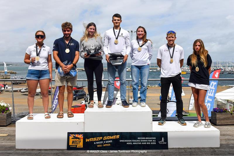 Podium in the WASZP UK Nationals at the WPNSA photo copyright James Tomlinson Photography / WASZP Class taken at Weymouth & Portland Sailing Academy and featuring the WASZP class