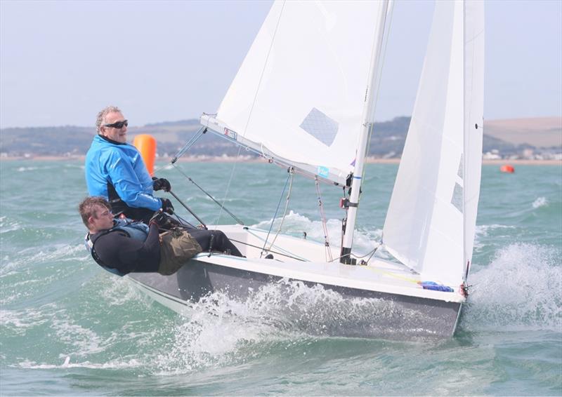 Wayfarer Nationals at Shoreham - Paul Hughes and Josh Lowe powering up wind in the swell - photo © Warwick Baker / www.warwickpics.com