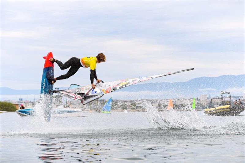 Lennart Neubauer on his combo run - 2024 Freestyle Pro Tour Geneva photo copyright PROtography Official taken at  and featuring the Windsurfing class