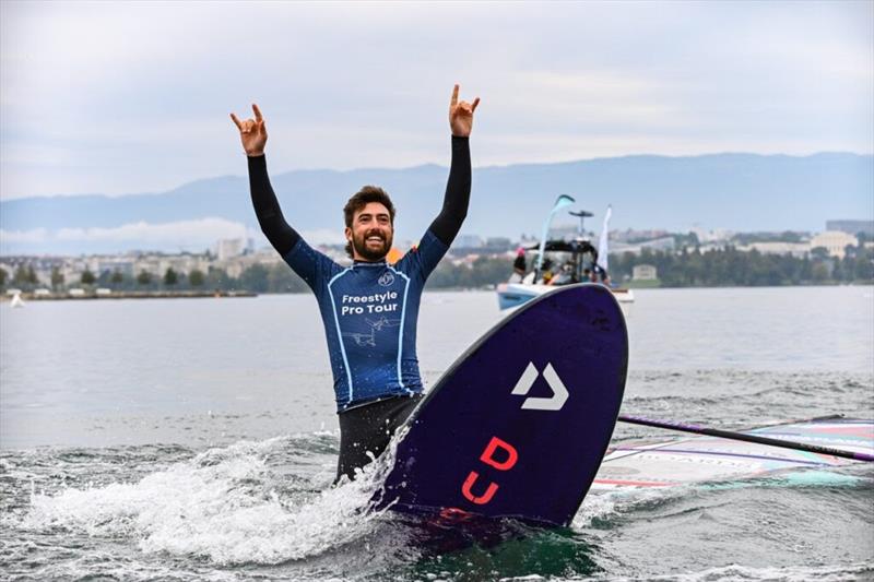 Tsoupras claiming his style - 2024 Freestyle Pro Tour Geneva photo copyright PROtography Official taken at  and featuring the Windsurfing class