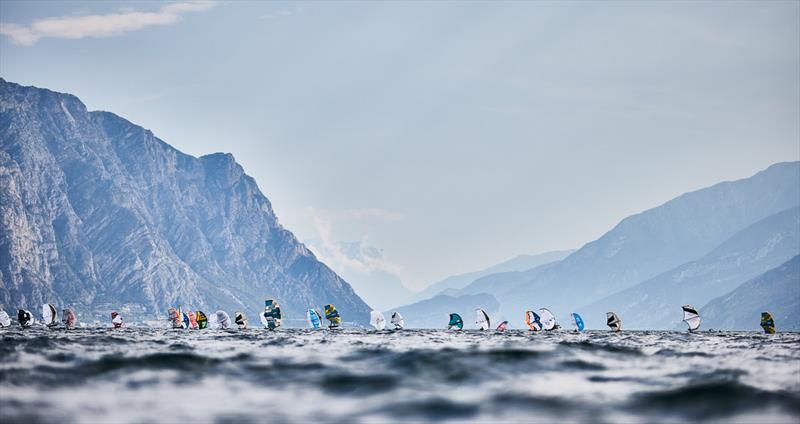 30 minutes of hard graft in the arm-aching long distance race - Pascucci WingFoil Racing World Cup Campione del Garda 2023 - Day 2 - photo © IWSA media / Robert Hajduk