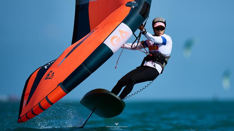 Meijuan Xiao is the top-performing Chinese rider and improving quickly - 2024 WingFoil Racing World Cup China, Day 2 - photo © IWSA media / Robert Hajduk