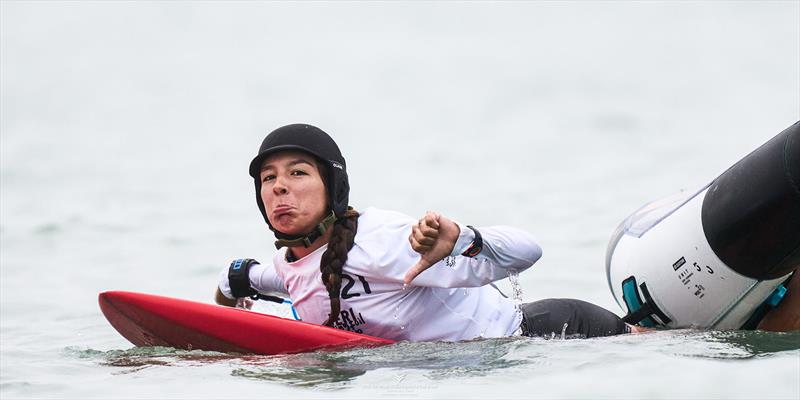 Brazilian rider Felicitas Ceballos looking unimpressed with lack of wind - 2024 WingFoil Racing World Cup Brazil - photo © IWSA media/ Robert Hajduk